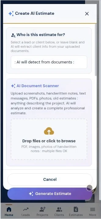 RoxyPM AI estimate screen