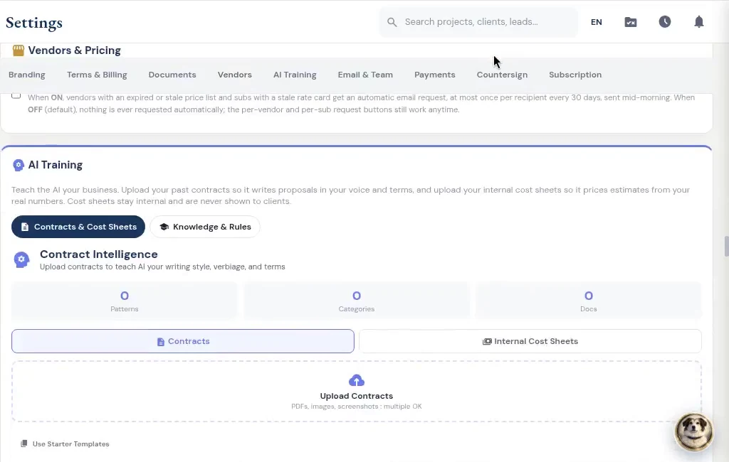 Company AI training: contracts and internal cost sheets