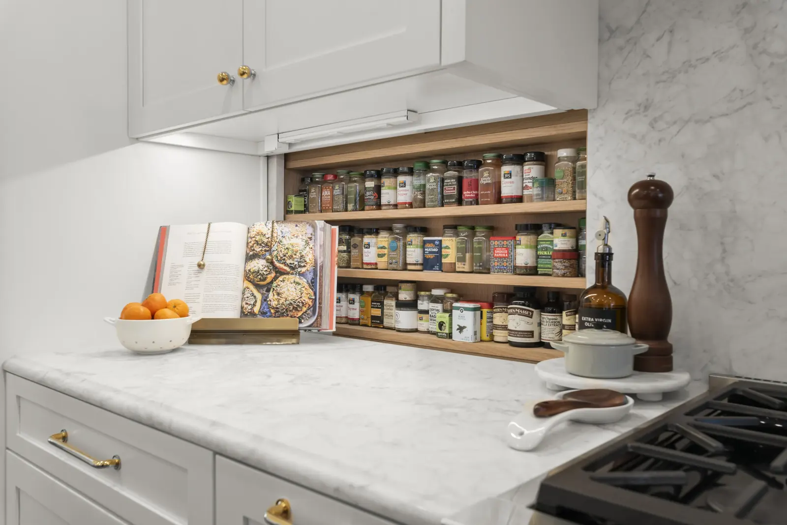 Kitchen cabinet storage detail